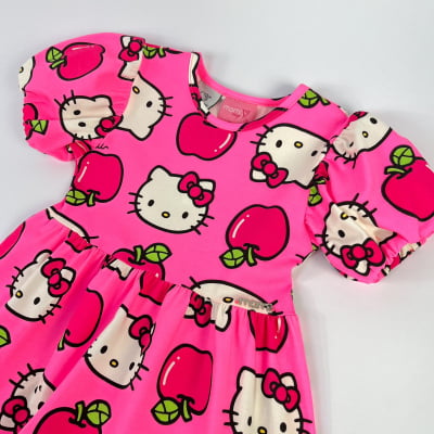 Vestido Infantil Momi Rosa Maçãzinhas Hello Kitty