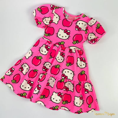 Vestido Infantil Momi Rosa Maçãzinhas Hello Kitty