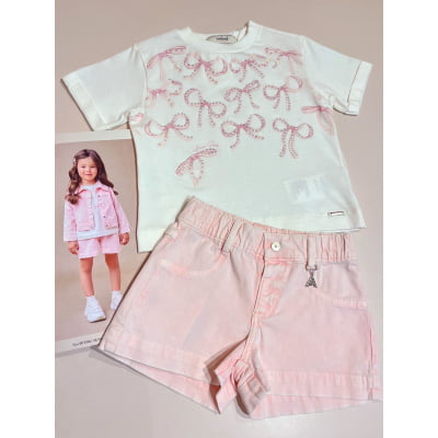 Conjunto Infantil Blusa Laços e Short Rosa Animê