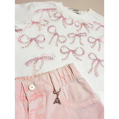 Conjunto Infantil Blusa Laços e Short Rosa Animê