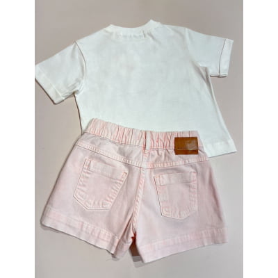 Conjunto Infantil Blusa Laços e Short Rosa Animê