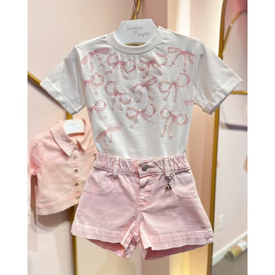 Conjunto Infantil Blusa Laços e Short Rosa Animê