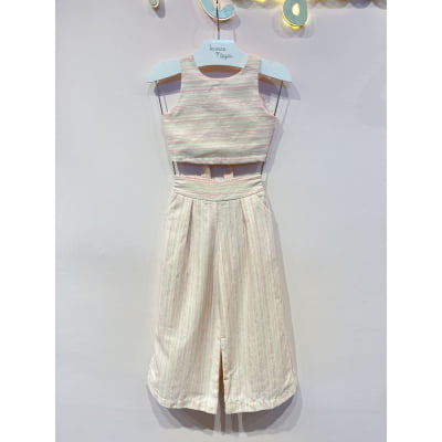 Conjunto Infantil Málagah Blusa Cropped e Calça Zaya Listras Rosinha