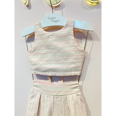 Conjunto Infantil Málagah Blusa Cropped e Calça Zaya Listras Rosinha