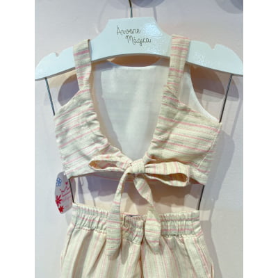 Conjunto Infantil Málagah Blusa Cropped e Calça Zaya Listras Rosinha