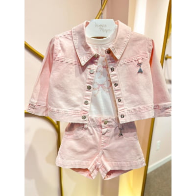 Jaqueta Infantil Jeans Rosa Animê