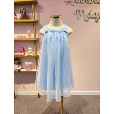 Vestido Infantil Málagah Azul Tule Strass