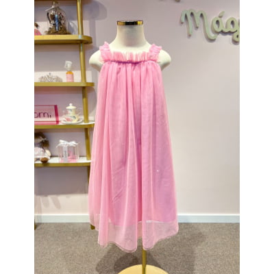 Vestido Infantil Málagah Rosa Tule Strass