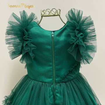 Vestido de Festa Infantil Verde Borboletas 3D Petit Cherie
