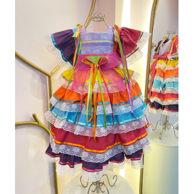 Vestido de Festa Junina Infantil Kopela Luxo Colorido 