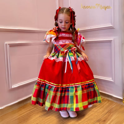 Vestido Caipira Infantil Luxo Vermelho Colorido