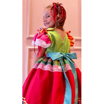 Vestido Caipira Infantil Luxo Vermelho Colorido