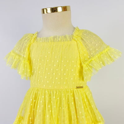 Vestido de Festa Infantil Amarelo Tule Poás Bambollina