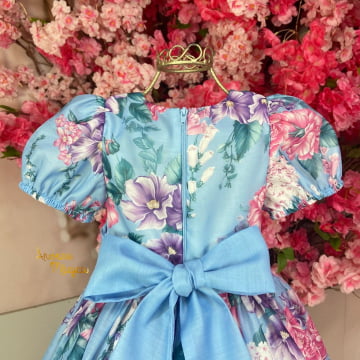 Vestido de Festa Infantil Azul Jardim Encantado Petit Cherie