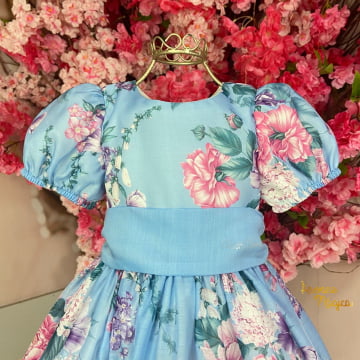 Vestido de Festa Infantil Azul Jardim Encantado Petit Cherie