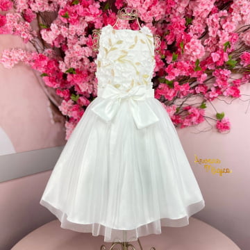 Vestido de Festa Infantil Branco Bordado 3D Petit Cherie Vestido de Festa Infantil Branco Bordado 3D Petit Cherie