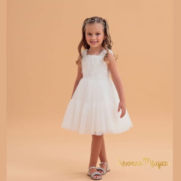 Vestido de Festa Infantil Branco Celine Cristais Petit Cherie