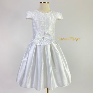 Vestido Infantil Branco Flores 3D Petit Cherie