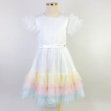 Vestido de Festa Infantil Branco Mari Barra Candy Colors Kids Petit Cherie