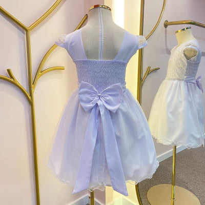 Vestido de Festa Infantil Branco Tule Bordado Árvore Mágica