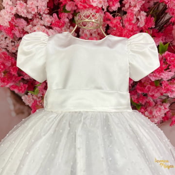 Vestido de Festa Infantil Branco Tule Flocado Luxo Kopela