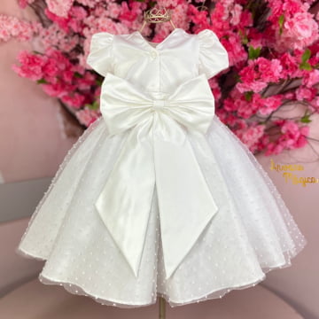 Vestido de Festa Infantil Branco Tule Flocado Luxo Kopela