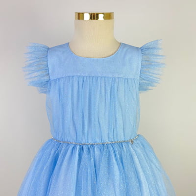 Vestido de Festa Infantil Cattai Azul Glitter