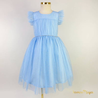 Vestido de Festa Infantil Cattai Azul Glitter