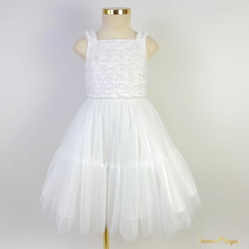Vestido de Festa Infantil Branco Celine Cristais Petit Cherie