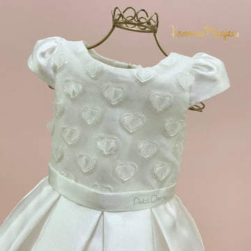 Vestido de Festa Infantil Branco Corações 3D Petit Cherie
