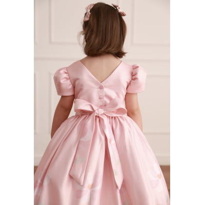 Vestido de Festa Infantil Luxo Flor Rosa Barrado