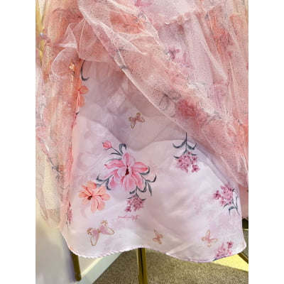 Vestido de Festa Infantil Flores Tule Glitter Málagah
