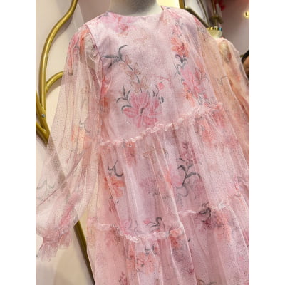 Vestido de Festa Infantil Flores Tule Glitter Málagah