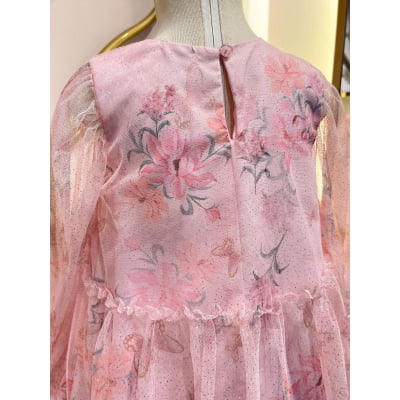 Vestido de Festa Infantil Flores Tule Glitter Málagah