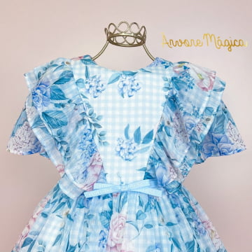 Vestido de Festa Infantil Fluído Azul Floral Petit Cherie