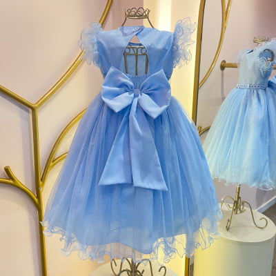 Vestido de Festa Infantil Kids Tule Azul Glitter Árvore Mágica