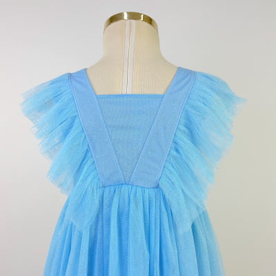 Vestido de Festa Infantil Kiki Azul Tule Glitter 