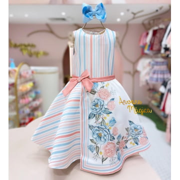Vestido de Festa Infantil Listras e Floral Petit Cherie Vestido de Festa Infantil Listras e Floral Petit Cherie