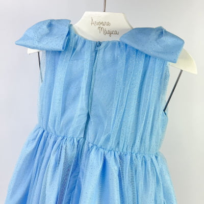 Vestido de Festa Infantil Málagah Glamour Azul Laços Tule Glitter