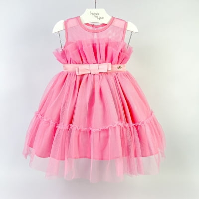 Vestido de Festa Infantil Málagah Lily Tule Rosa