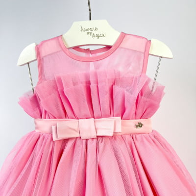 Vestido de Festa Infantil Málagah Lily Tule Rosa