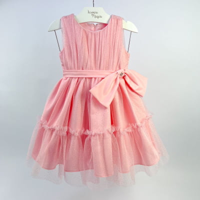 Vestido de Festa Infantil Málagah Rosa Bebê Tule Glitter