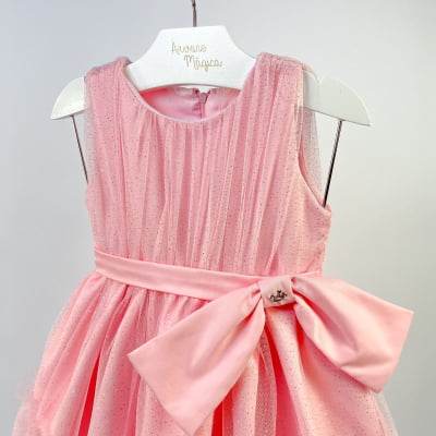 Vestido de Festa Infantil Málagah Rosa Bebê Tule Glitter