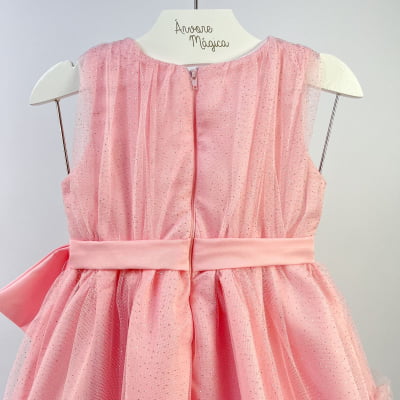 Vestido de Festa Infantil Málagah Rosa Bebê Tule Glitter