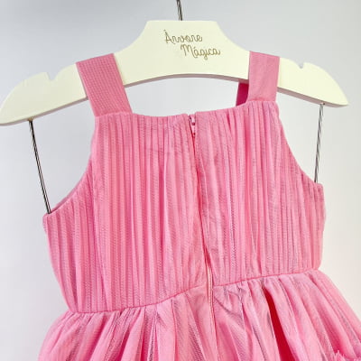 Vestido de Festa Infantil Málagah Tule Rosa Plissado