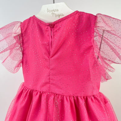 Vestido de Festa Infantil Momi Rosa Laço Tule Glitter 