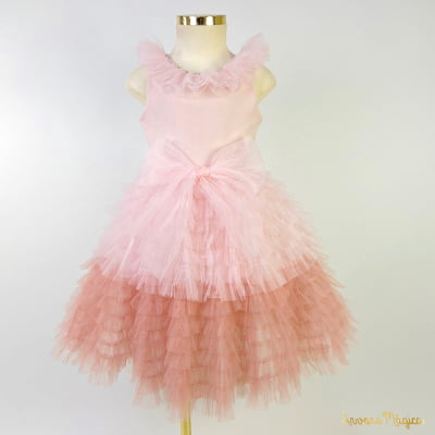 Vestido de Festa Infantil Pituchinhus Conceito Tule Rosa