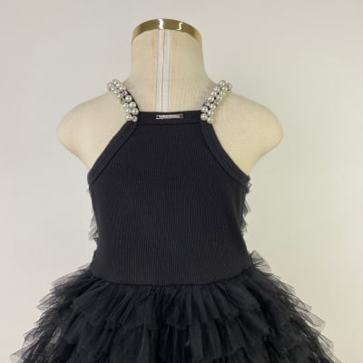 Vestido de Festa Infantil Pituchinhus Agnes Tule Black 