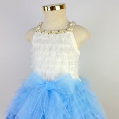 Vestido de Festa Infantil Pituchinhus Tule Degradê Azul