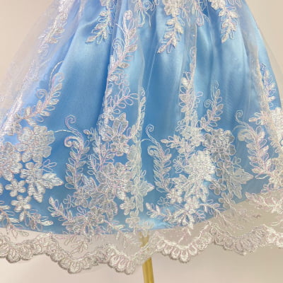 Vestido de Festa Infantil Realeza Azul Rendado Árvore Mágica